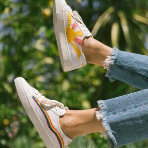 NEW SOLUDOS Leather Ibiza Platform Sneakers White/rainbow for women 254 2T4M